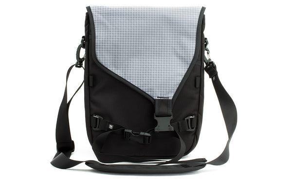 The Ristretto in Black 525 Ballistic with Northwest Sky (light grey with white grid) 200 Halcyon interior.